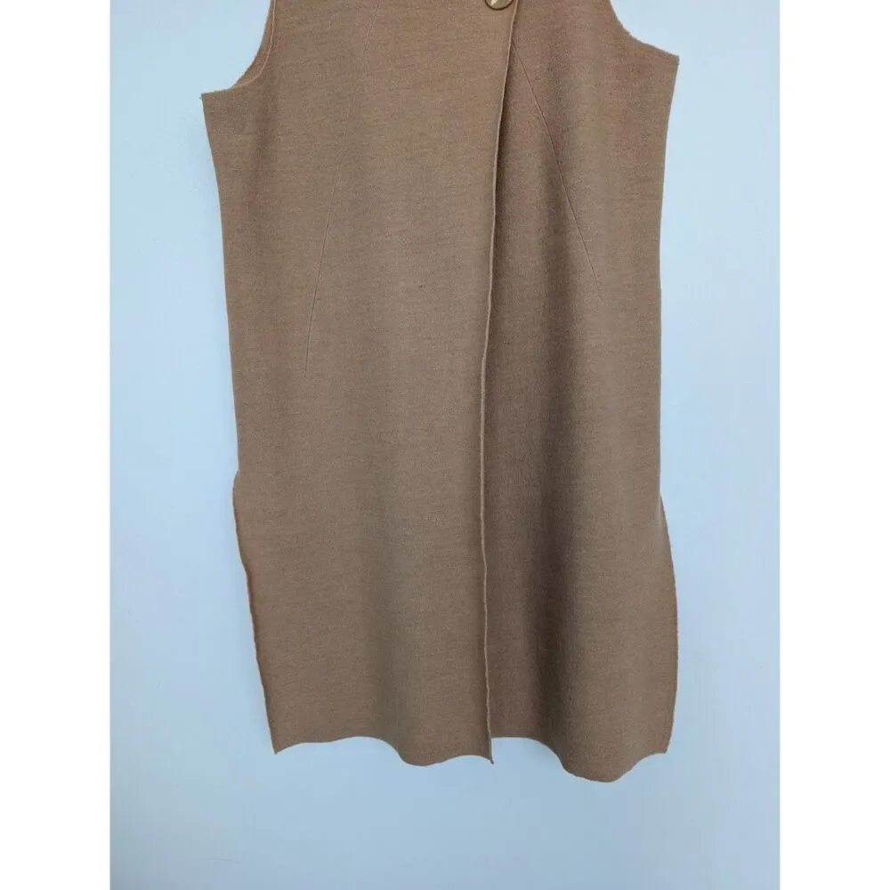 Chico's Wool Sleeveless Wrap Longline Duster Tan Cardigan Sz Chico's 2/L - Picture 6 of 16